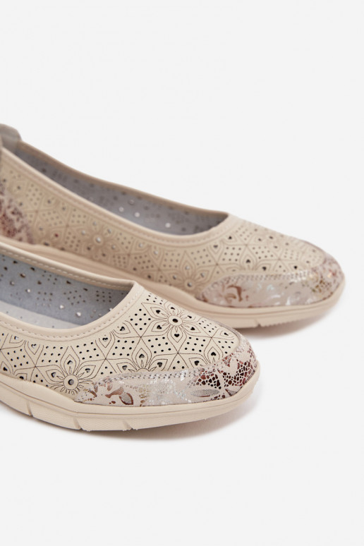 Leather Openwork Ballerinas S.Barski GR61-5973 Beige