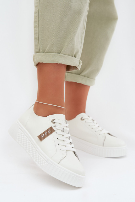 Sneakersy DamskiewithNaturalnej Skóry D&A GR61-5591 Białe