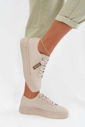 Sneakersy DamskiewithNaturalnej Skóry D&A GR61-5591 Beżowe