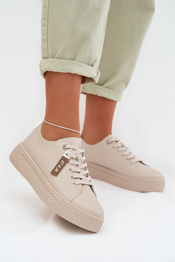 Sneakersy DamskiewithNaturalnej Skóry D&A GR61-5591 Beżowe 2