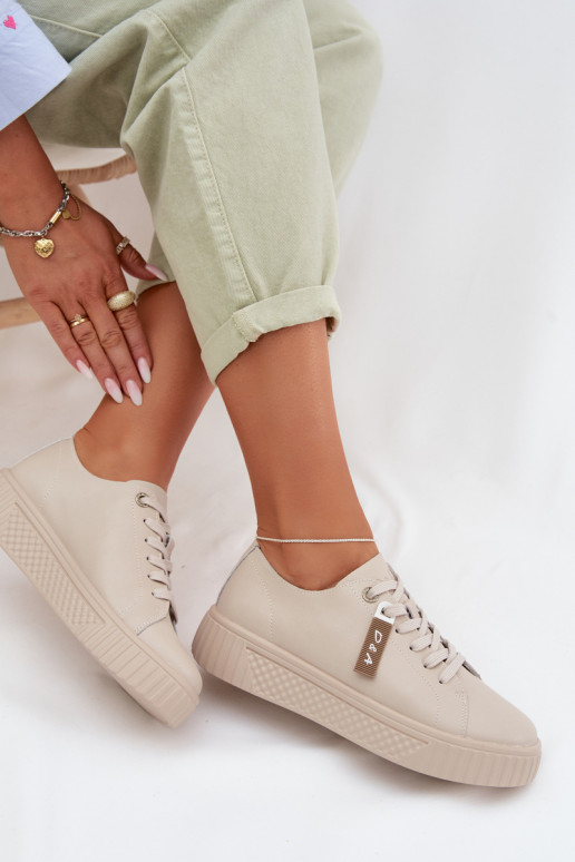 Women's Sneakers Made of Genuine Leather D&A GR61-5591 Beige