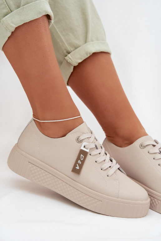 Women's Sneakers Made of Genuine Leather D&A GR61-5591 Beige