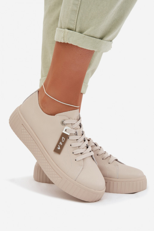 Sneakersy DamskiewithNaturalnej Skóry D&A GR61-5591 Beżowe