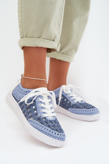 Plecione Skórzane Półbuty Damskie D&A GR61-5951 Niebieskie 2