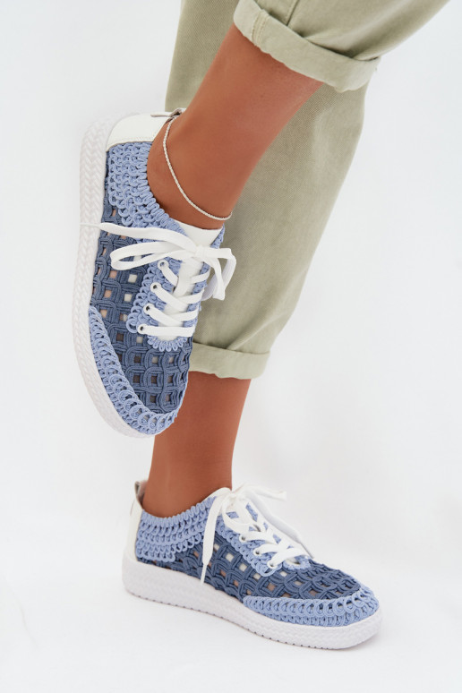 Plecione Skórzane Półbuty Damskie D&A GR61-5951 Niebieskie