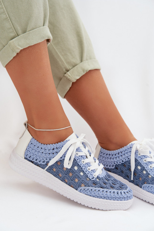 Plecione Skórzane Półbuty Damskie D&A GR61-5951 Niebieskie