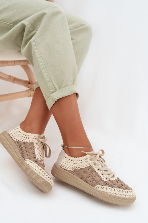 Plecione Skórzane Półbuty Damskie D&A GR61-5951 Beżowe