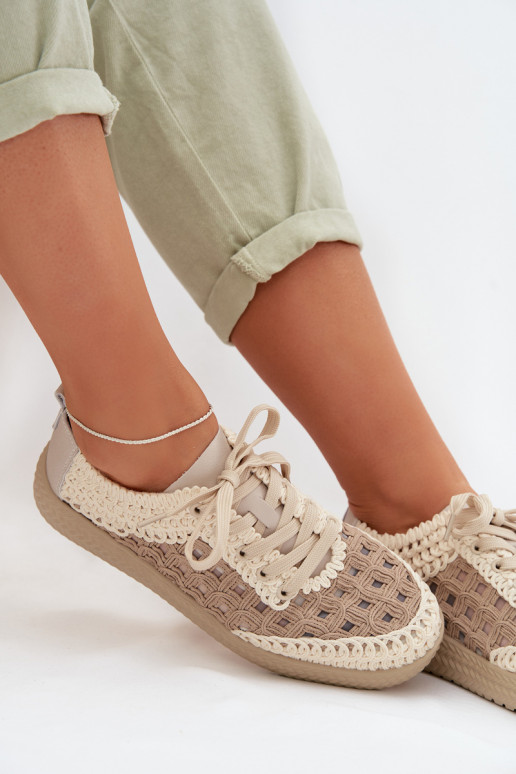 Plecione Skórzane Półbuty Damskie D&A GR61-5951 Beżowe