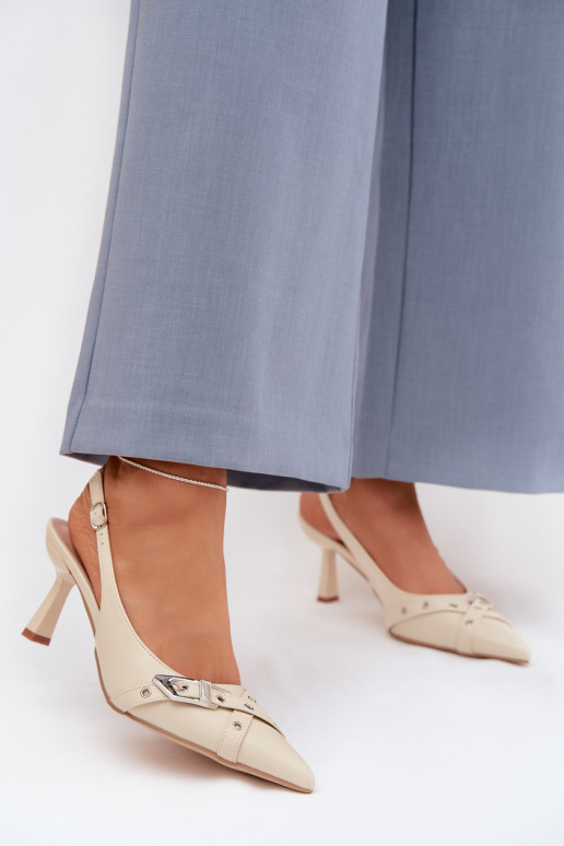 Sandały Damskie Na SzpilcewithPaskami I Klamrą Beżowe Parina