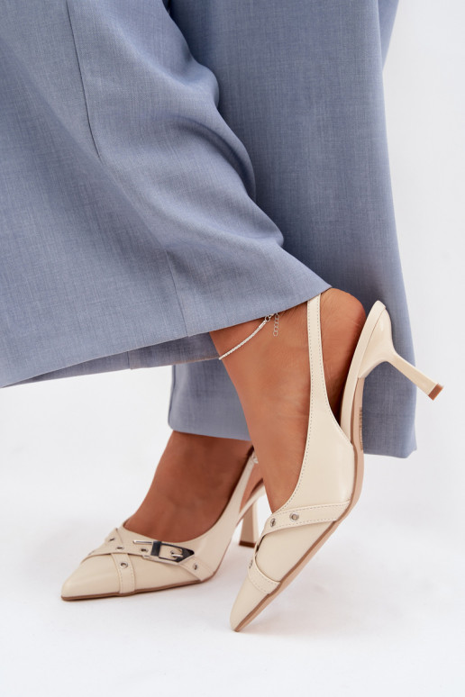 Women's High Heel Sandals With Straps And Buckle Beige Parina