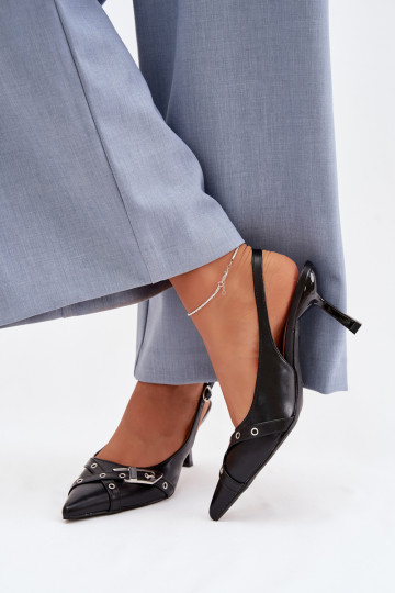 Women's High Heeled Sandals With Straps And Buckle Black Parina 2