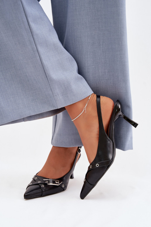 Women's High Heeled Sandals With Straps And Buckle Black Parina