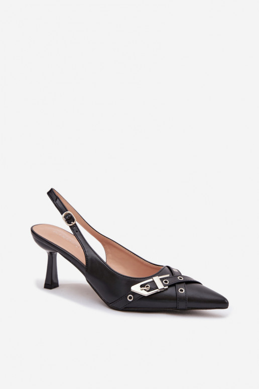 Sandały Damskie Na SzpilcewithPaskami I Klamrą Czarne Parina