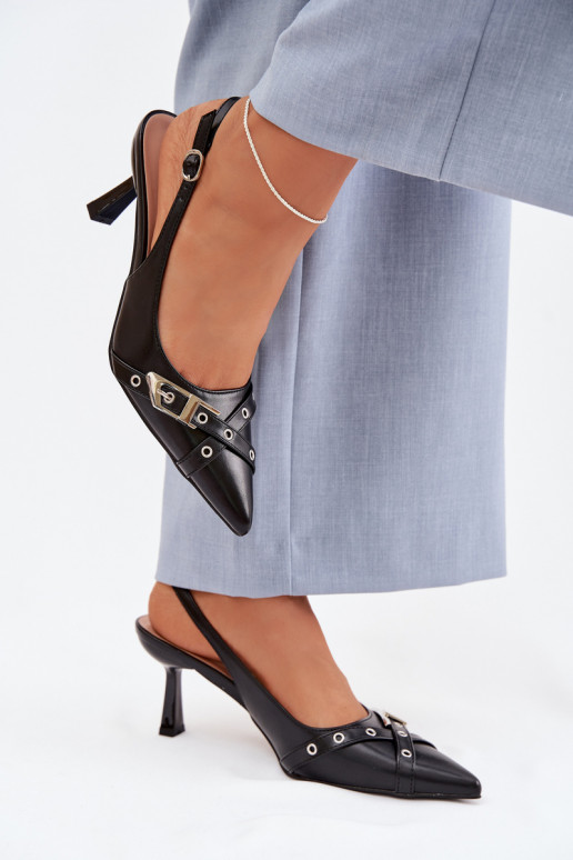 Women's High Heeled Sandals With Straps And Buckle Black Parina