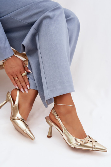 Women's High Heeled Sandals With Straps And Buckle Gold Parina