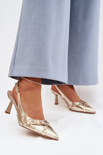 Women's High Heeled Sandals With Straps And Buckle Gold Parina 2