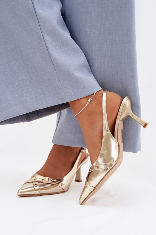 Women's High Heeled Sandals With Straps And Buckle Gold Parina