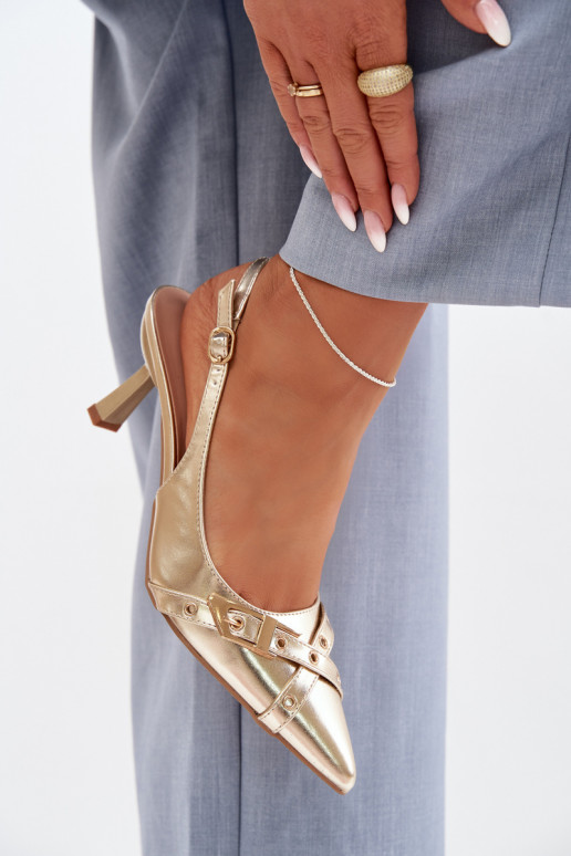 Women's High Heeled Sandals With Straps And Buckle Gold Parina