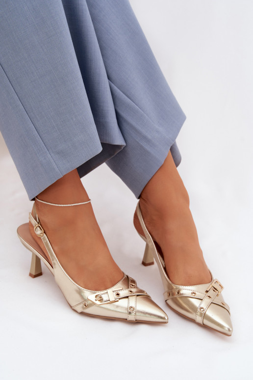 Women's High Heeled Sandals With Straps And Buckle Gold Parina