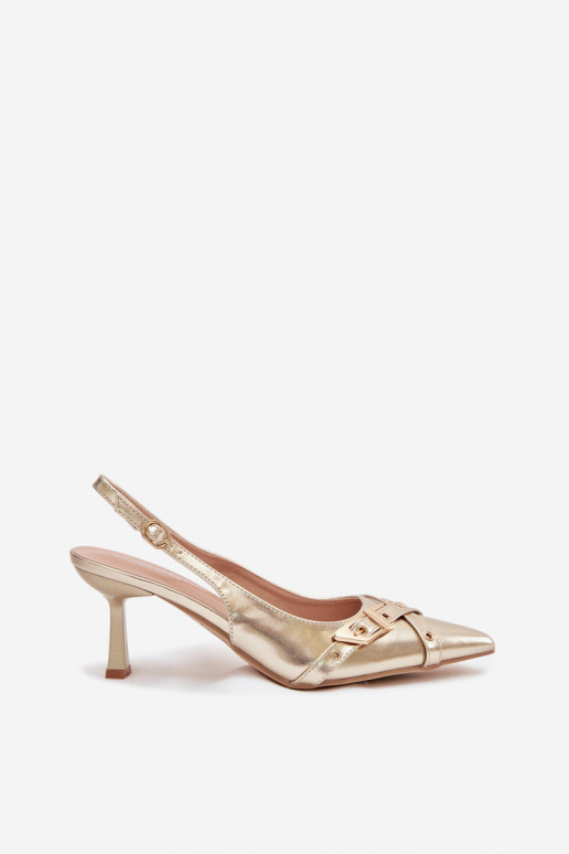 Women's High Heeled Sandals With Straps And Buckle Gold Parina