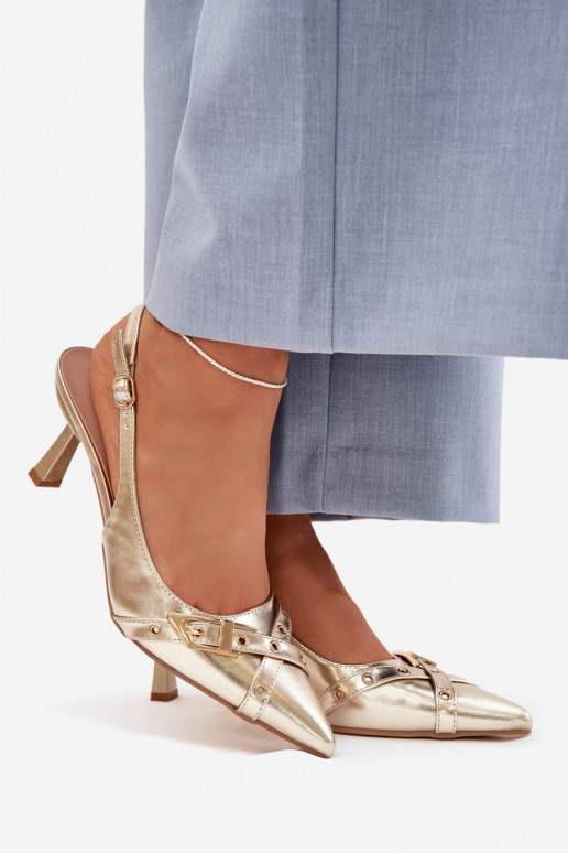 Sandały Damskie Na SzpilcewithPaskami I Klamrą Złote Parina