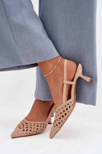 Women's Beige Woven Heeled Sandals Selinae
