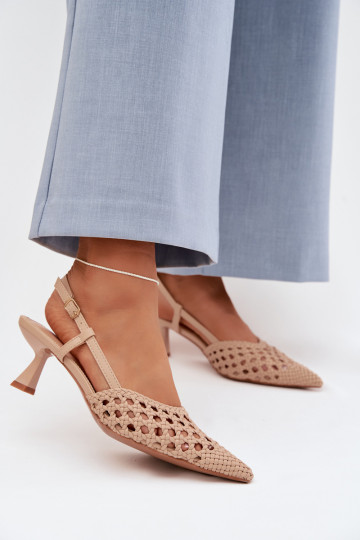 Women's Beige Woven Heeled Sandals Selinae 2
