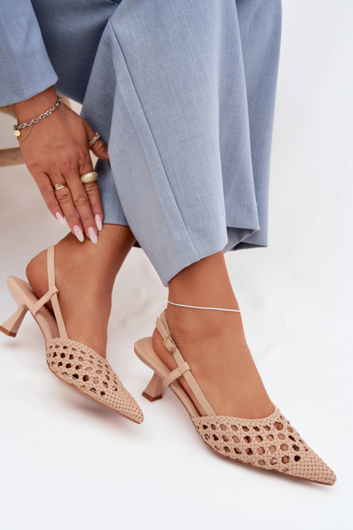 Women's Beige Woven Heeled Sandals Selinae