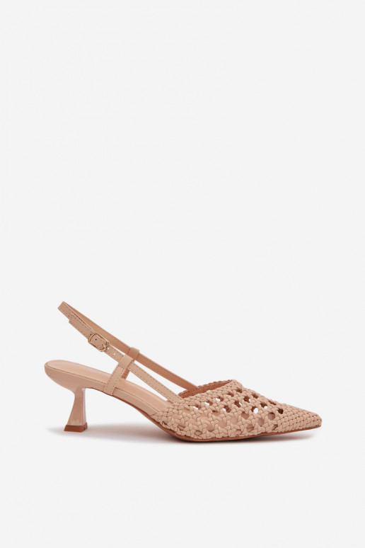 Women's Beige Woven Heeled Sandals Selinae