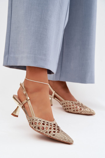 Women's Gold Woven Heeled Sandals Selinae