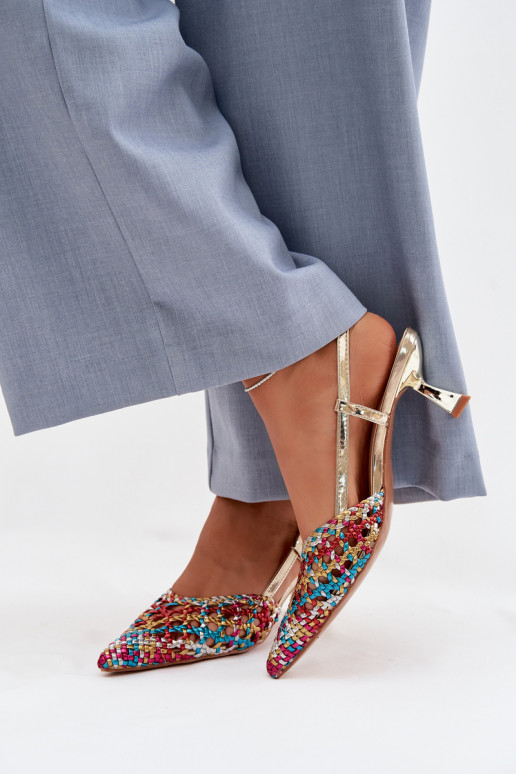 Plecione Sandały Damskie Na Obcasie Multikolor Selinae