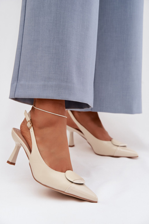 Sandały Damskie Na SzpilcewithOzdobnym Detalem Jasnobeżowe Mariae