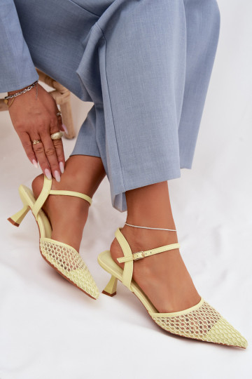 Women's Heeled Sandals With Mesh Yellow Brilora