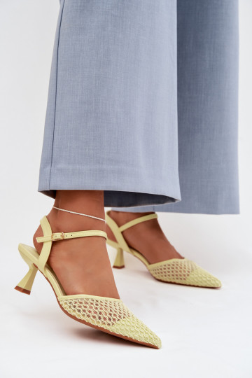 Women's Heeled Sandals With Mesh Yellow Brilora 2