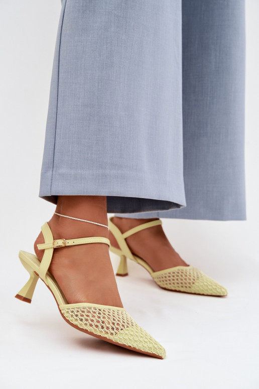 Women's Heeled Sandals With Mesh Yellow Brilora