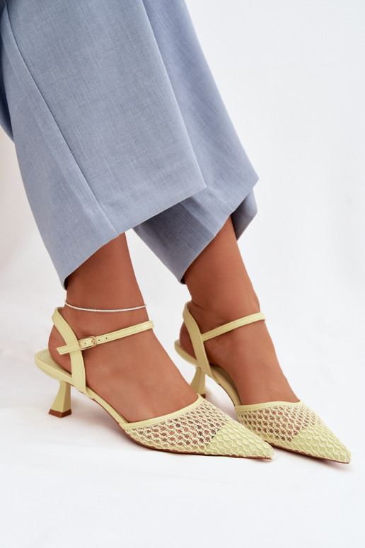 Women's Heeled Sandals With Mesh Yellow Brilora