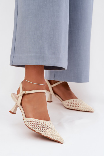 Women's Heeled Sandals With Mesh Light Beige Brilora