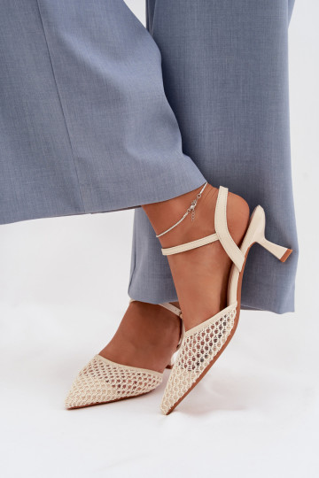 Women's Heeled Sandals With Mesh Light Beige Brilora 2