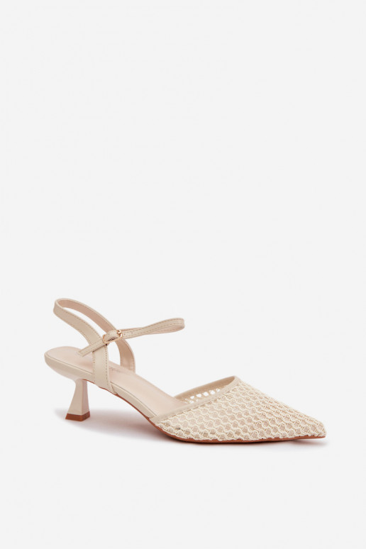 Women's Heeled Sandals With Mesh Light Beige Brilora