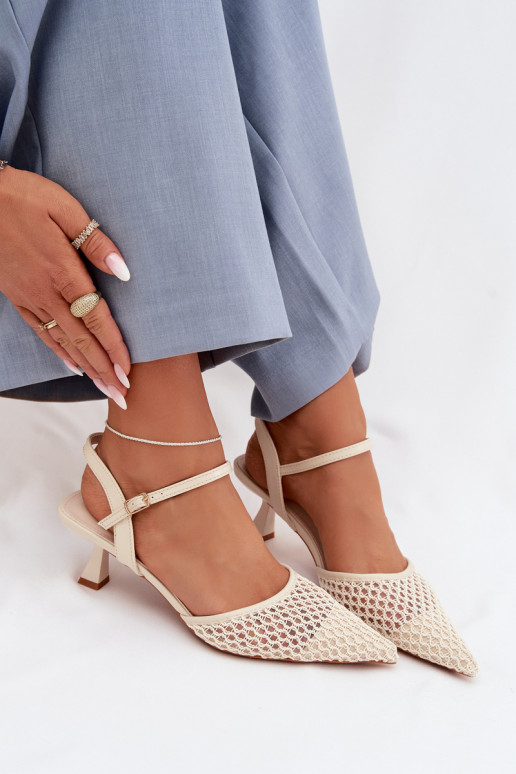 Women's Heeled Sandals With Mesh Light Beige Brilora