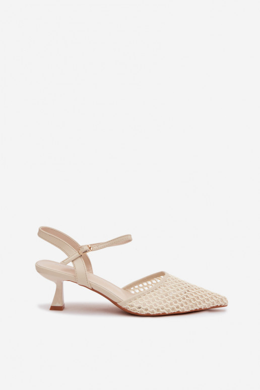 Women's Heeled Sandals With Mesh Light Beige Brilora