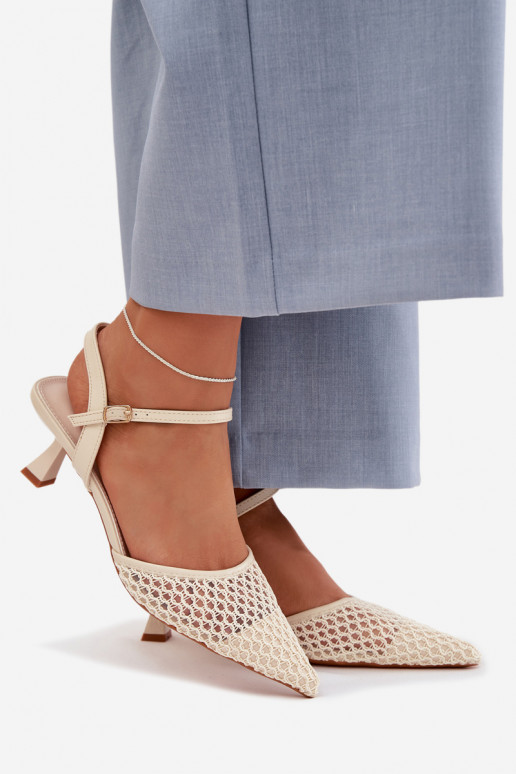 Women's Heeled Sandals With Mesh Light Beige Brilora