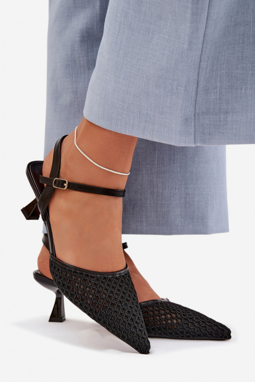 Sandały Damskie Na ObcasiewithSiateczką Czarne Brilora