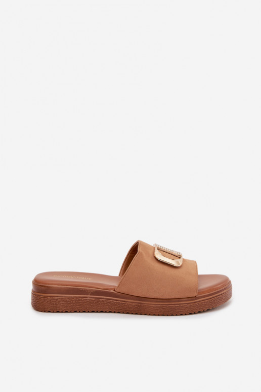 Women's Slippers With Gold Detail Camel Elmera