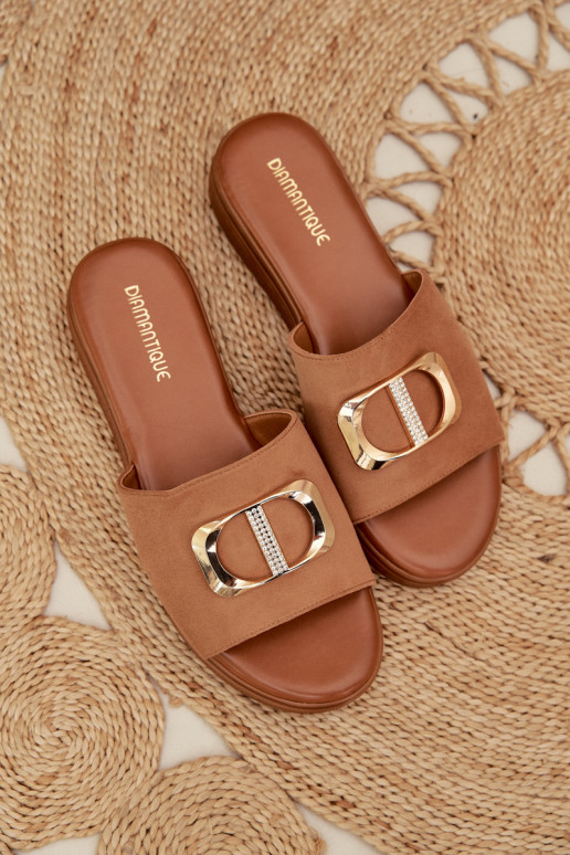 Women's Slippers With Gold Detail Camel Elmera