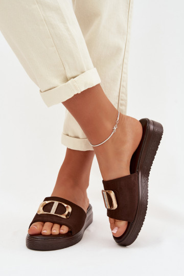 Women's Chocolate Slippers With Gold Detail Elmera
