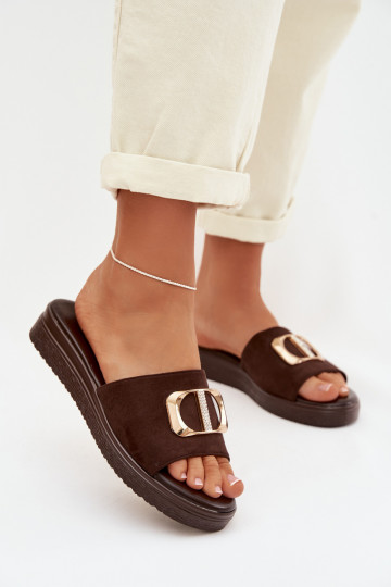 Women's Chocolate Slippers With Gold Detail Elmera 2