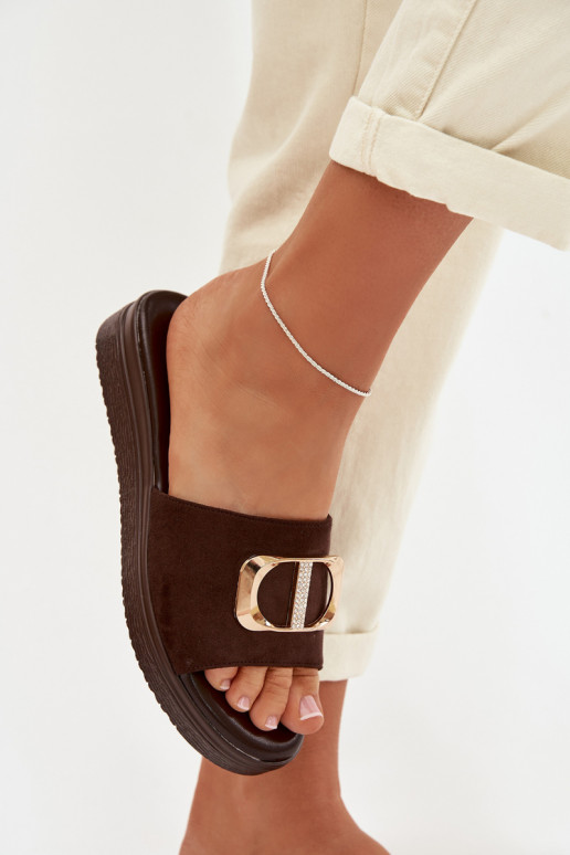 Women's Chocolate Slippers With Gold Detail Elmera