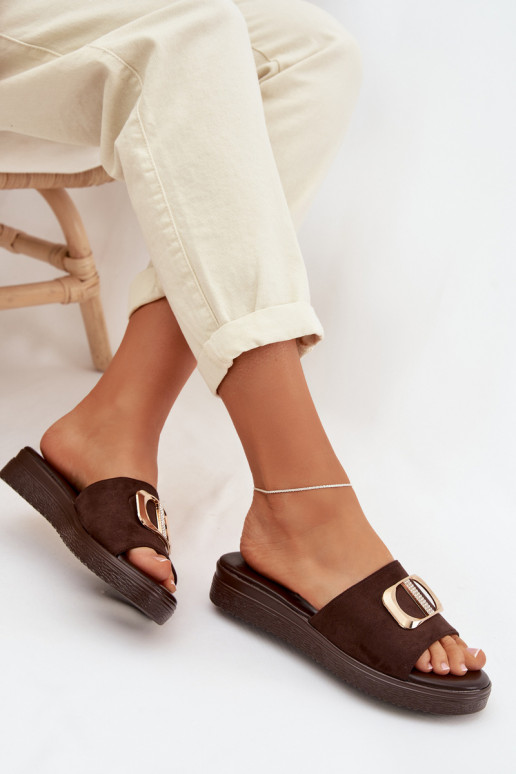 Women's Chocolate Slippers With Gold Detail Elmera