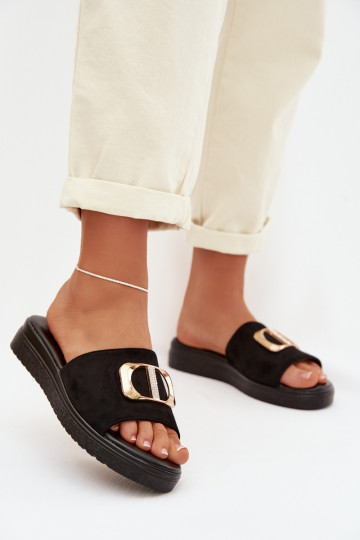 Women's Black Slippers With Gold Detail Elmera